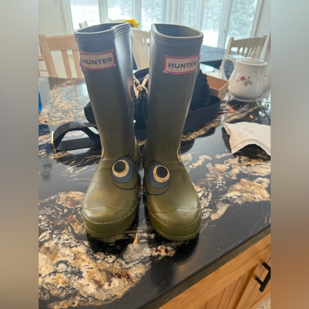 Hunter Green Rain Boots with Eye Design